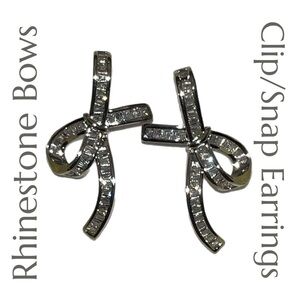 Elegant Sparkling Rhinestone Bow Clip Earrings